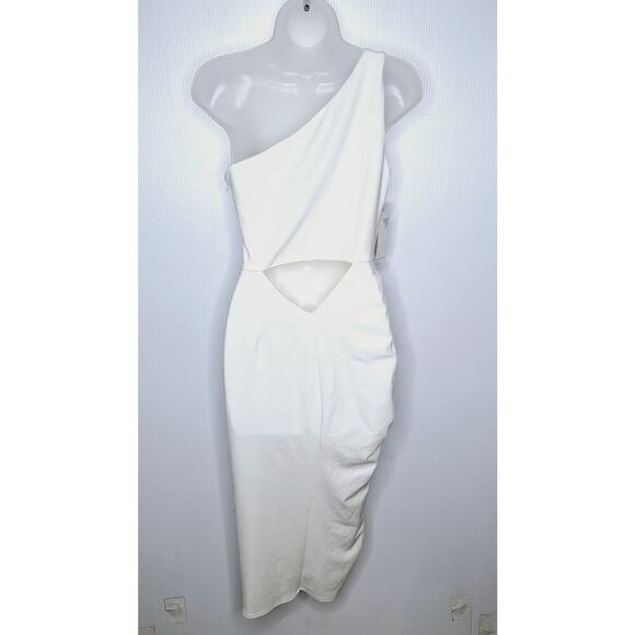 Katie May New Age Dress Medium Ruched One Arm Ivory Cut Out Bodycon Bridal - Picture 13 of 13